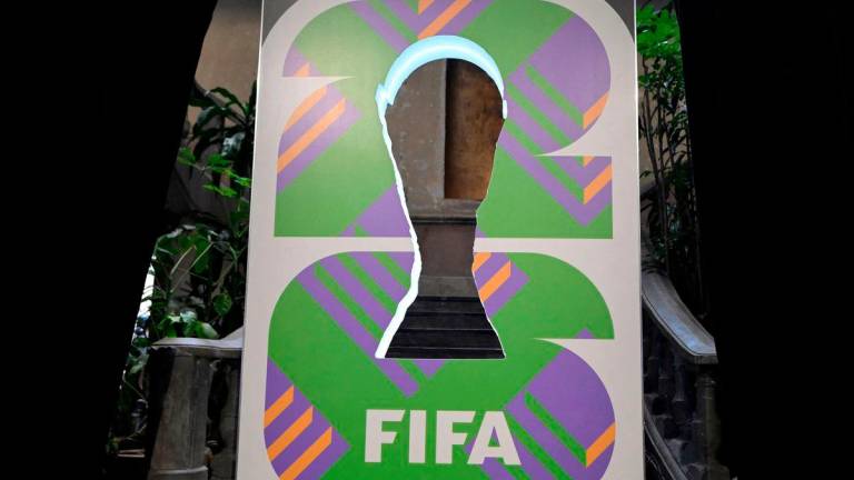 A view of the FIFA World Cup 2026 Mexico City logo taken during the unveiling of the countdown clock for the 2026 World Cup in Mexico City, on June 11, 2025.