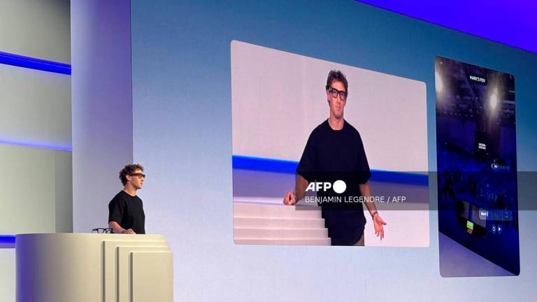 Meta CEO Mark Zuckerberg speaks as he presents the new Meta Ray-Ban Display at the 2025 Meta Connect conference in Menlo Park, California, on September 17, 2025. (Photo by Benjamin LEGENDRE / AFP)