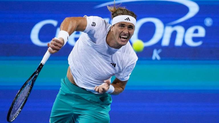Alexander Zverev (GER) serves against Nishesh Basavareddy (USA) during the Cincinnati Open at the Lindner Family Tennis Center. - Aaron Doster-Imagn Images