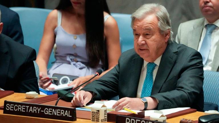UN Secretary General Antonio Guterres speaks during a United Nations Security Council emergency meeting in New York on June 22, 2025, one day after US strikes on Iranian nuclear facilities. - Bryan R. SMITH / AFP