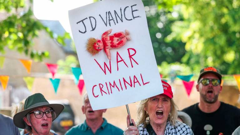 People attend the Vance not welcome party protest, organised by Everybody Hates Elon and Stop Trump Coalition, as U.S. Vice President JD Vance spends his holiday nearby, in Charlbury, Cotswolds, Britain, August 12, 2025. - REUTERSPIX
