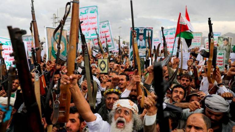 Protesters, mainly Houthi supporters, rally in solidarity with Palestinians, in Sanaa, Yemen May 2, 2025. REUTERSpix