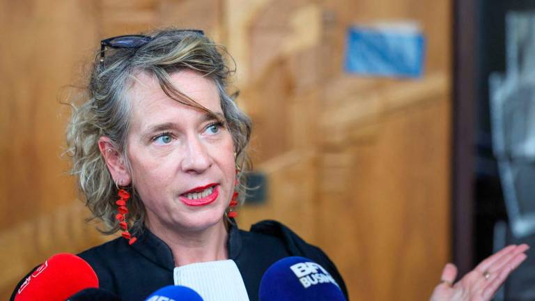 Lawyer for five victims and Solidaires informatique, Maude Beckers answer journalist after the trial of French video game publisher Ubisoft Entertainment former executives for harrasment and sexual assault at the courthouse in Bobigny, suburb of Paris, on June 2, 2025. (Photo by Xavier GALIANA / AFP)