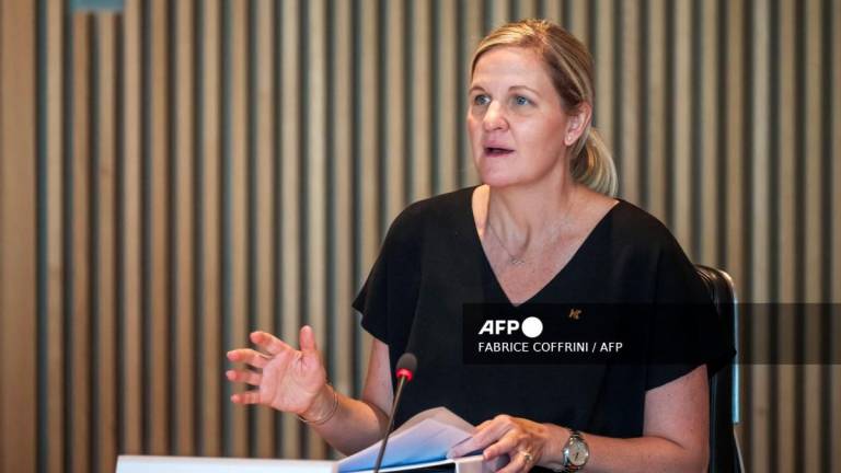 President of the International Olympic Committee Kirsty Coventry holds her first meeting of the International Olympic Committee (IOC) executive commission as IOC president, at Olympic House in Lausanne, on June 25, 2025. - AFPPIX