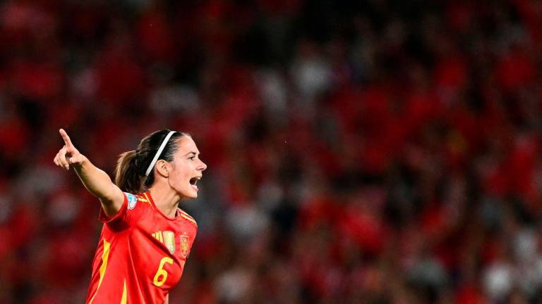 Spain’s midfielder #06 Aitana Bonmati gestures during the UEFA Women’s Euro 2025 quarter finals football match between Spain and Switzerland at the Wankdorf stadium in Bern, northwestern Switzerland on July 18, 2025. Photo by SEBASTIEN BOZON / AFP
