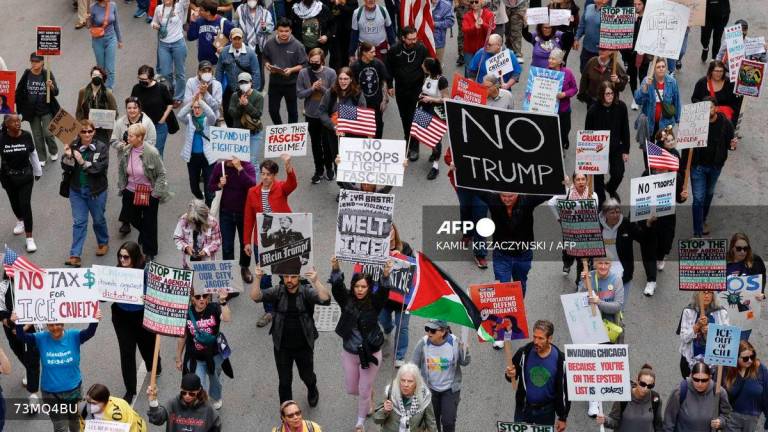 People participate in a demonstration against the planned deployment of National Guard troops in Chicago on September 6, 2025. US President Donald Trump said on September 2 that he will deploy National Guard troops to Chicago, calling the Democratic-run midwestern city a hellhole ravaged by gun crime. - AFP