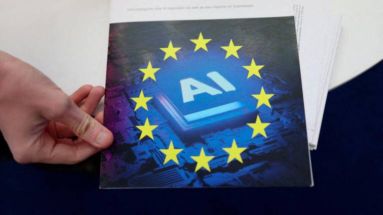 A copy of The European Union Artificial Intelligence (AI) Act on display during the AI &amp; Big Data Expo 2025 at the Olympia, in London, Britain, February 5, 2025. - REUTERSPIX