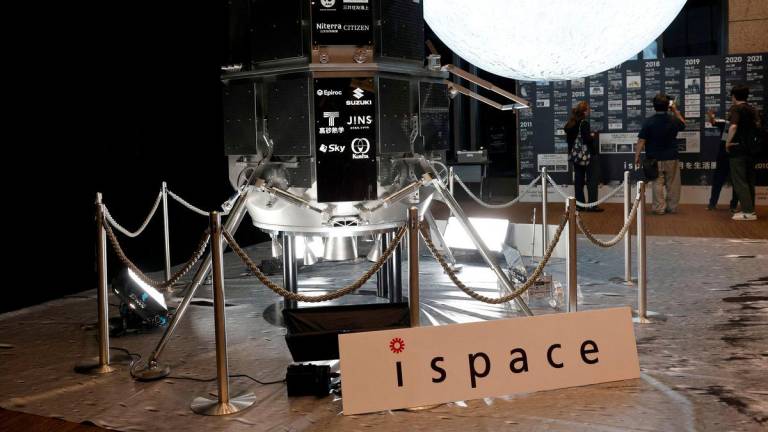 A model of the lunar lander Resilience, operated by 'ispace', is displayed at a venue where employees of 'ispace' will monitor Resilience landing on the Moon, in Tokyo, Japan, June 6, 2025. - REUTERSPIX