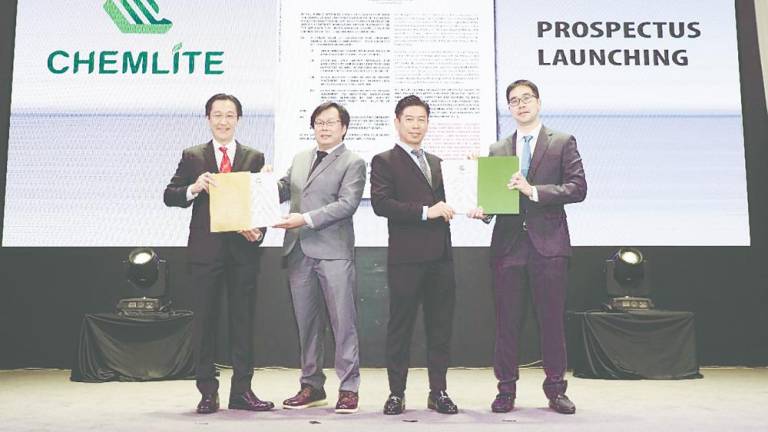 From left: UOB Kay Hian Securities (M) Sdn Bhd capital markets managing director Tan Meng Kim, Chemlite Innovation Bhd CEO and executive director Chong Yuen Fong, COO and executive director Heng Chee Khiang, and UOB Kay Hian Securities co-head corporate finance director Goh Yao Yen at the prospectus launch.