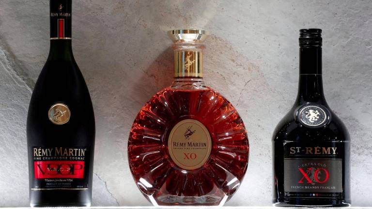Bottles of Remy Martin VSOP cognac, Remy Martin XO cognac and St-Remy XO Brandy are displayed at the Remy Cointreau SA headquarters in Paris, France, January 21, 2019. - REUTERSPIX