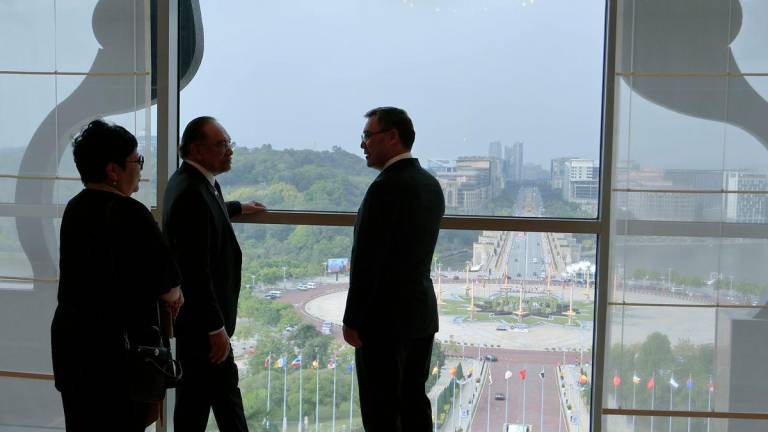Prime Minister Datuk Seri Anwar Ibrahim with the President of the Kyrgyz Republic Sadyr Zhaparov at the Perdana Putra Building today. - BERNAMAPIX