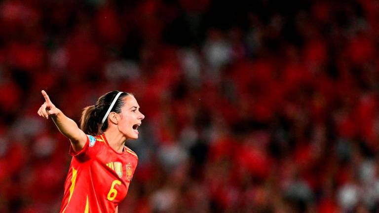 Spain’s midfielder #06 Aitana Bonmati gestures during the UEFA Women’s Euro 2025 quarter finals football match between Spain and Switzerland at the Wankdorf stadium in Bern, northwestern Switzerland on July 18, 2025. Photo by SEBASTIEN BOZON / AFP
