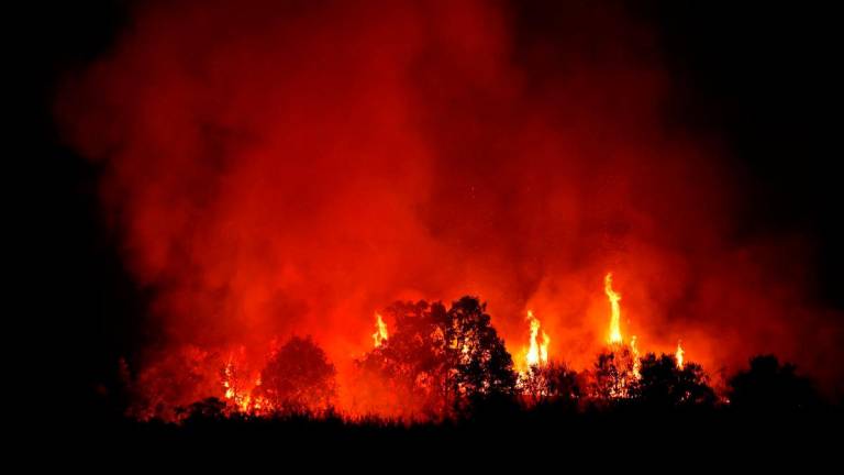 A wildfire burns in the outskirts of Abejera de Tabara, Zamora, Spain, August 13, 2025. REUTERS/Susana Vera