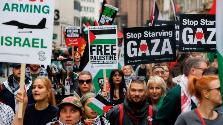 Demonstrators attend a protest organised by the Palestine Coalition, the day before the Labour Party conference, in Liverpool, Britain, September 27, 2025. REUTERS/Temilade Adelaja