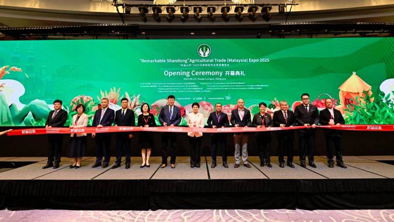 (From left to right: Leng Yao, Chairman of Remarkable Shandong Hengqin Brand Globalisation Centre; Hu Weihong, Chairman of Guangzhou YIWU International Exhibition Co., Ltd.; Zhang Chuanhong, Chairman of Shandong Agriculture Group Co., Ltd.; Liu Chengxu, Second-Level Inspector of the Shandong Provincial Department of Agriculture and Rural Affairs; Lin Guohua, Director of the Strategic Decision-Making Advisory Committee of the Shandong Council for Agricultural Trade; Lau Iek Cheong, President of the Macau Shandong General Association; Zhang Shumin, Executive Vice President of the Shandong Overseas Friendship Association; Datuk Azhari Dato’ Shaari, Chairman of the Halal Development Corporation; YB Tuan Lim Lip Eng, Chairman of the Port Klang Free Zone; Tan Mei Phing, CEO of the Malaysia Convention &amp; Exhibition Bureau (MyCEB); Dato’ Tan Tian Meng, Director and CEO of the Malaysia–China Business Council; Datuk Dennis Koay, Overseas Chief Advisor of the Shandong Agricultural Trade Promotion Association; and Lim Ser Kwee, President of the Federation of Vegetable Farmers Association.)