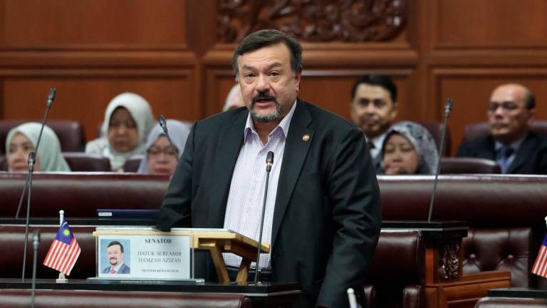 Second Finance Minister Datuk Seri Amir Hamzah Azizan during the Second Meeting of the Fourth Session of the 15th Parliament at the Dewan Negara sitting in the Parliament Building yesterday. – BERNAMA