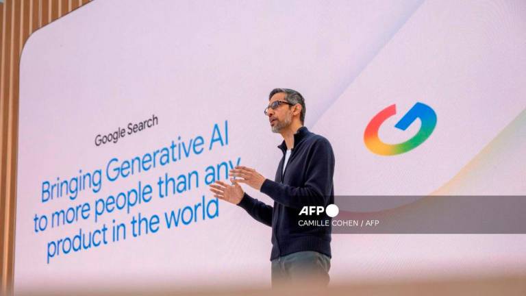 Google CEO Sundar Pichai addresses the crowd during Google's annual I/O developers conference in Mountain View, California on May 20, 2025. - AFP