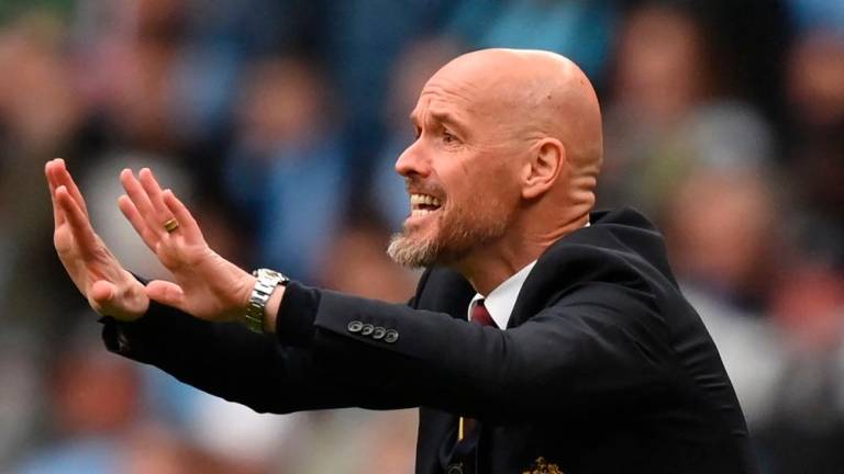 Manchester United’s Dutch manager Erik ten Hag gestures on the touchline during the English FA Cup semi-final football match between Coventry City and Manchester United at Wembley Stadium in north west London on April 21, 2024/AFPPix