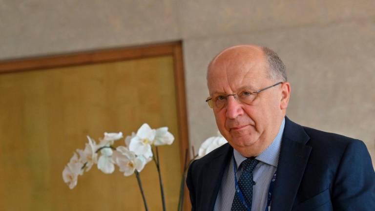 EU Commissioner for Defence and Space Andrius Kubilius arrives to attend a College of Commissioners meeting at the EU headquarters in Brussels on May 21, 2025. (Photo by Nicolas TUCAT / AFP)