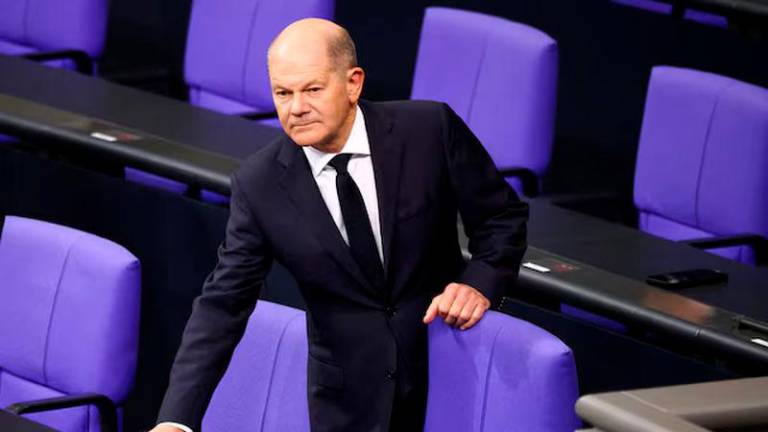 German Chancellor Olaf Scholz reacts at the lower house of parliament, Bundestag in Berlin - REUTERSpix