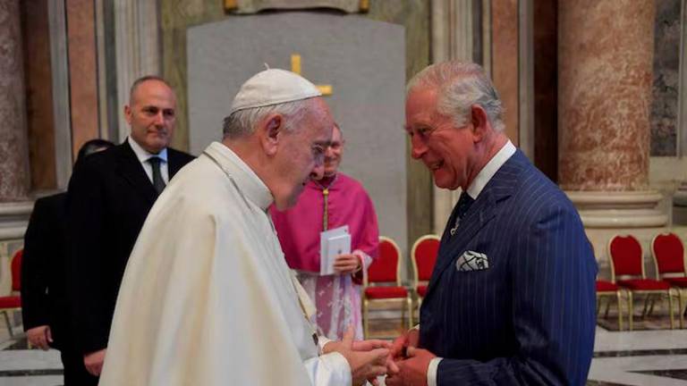 Pope Francis speaks with Britain’s Prince Charles on the day of the canonisation of 19th-century British cardinal John Henry Newman at the Vatican October 13, 2019 - REUTERSpix