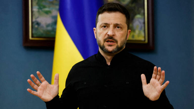 Ukraine's President Volodymyr Zelenskiy speaks during a press briefing following phone calls with U.S. President Donald Trump, amid Russia’s attack on Ukraine, in Kyiv, Ukraine, May 19, 2025. - REUTERS
