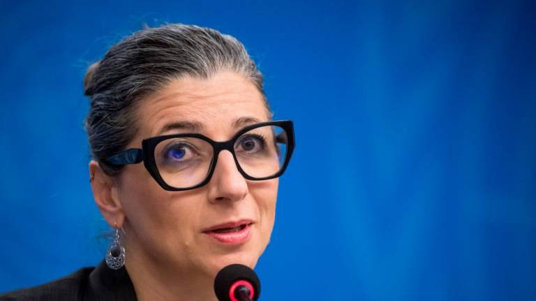 United Nations (UN) Special Rapporteur on the Rights Situation in the Palestinian Territories, Francesca Albanese speaks at a press conference during a session of the UN Human Rights Council, in Geneva, on March 27, 2024/AFPPix