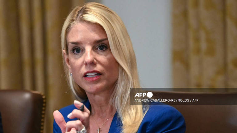 US Attorney General Pam Bondi speaks during a cabinet meeting hosted by US President Donald Trump in the Cabinet Room of the White House in Washington, DC, on July 8, 2025. - AFP