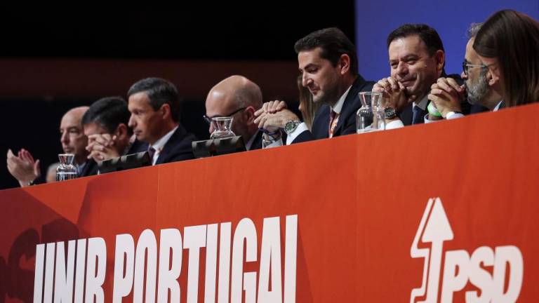 President of Portugal's Partido Social Democrata (PSD) Luis Montenegro (3R) attends the 41st PSD congress in Almada, on November 25, 2023. - AFPPIX