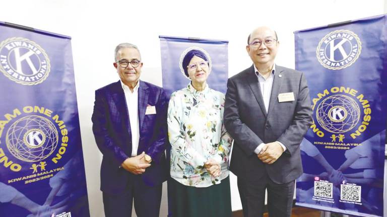 From left: Kiwanis Malaysia district former governor Datuk Stewart LaBrooy, Fatimah and Kiwanis district governor Michael Chiew during a press conference on Monday. – Amirul Syafiq/theSun