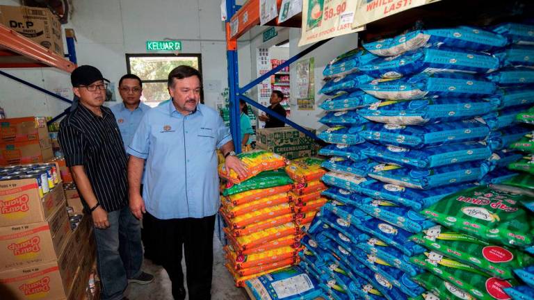 Second Finance Minister, Datuk Seri Amir Hamzah Azizan (right), visits the MADANI Rahmah Sales Programme at Layangan Shopper PLT today. – BERNAMA