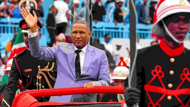 Newly elected president of Botswana, Duma Boko waves to supporters during his inauguration ceremony in Gaborone, Botswana November 8, 2024. Reuterspix