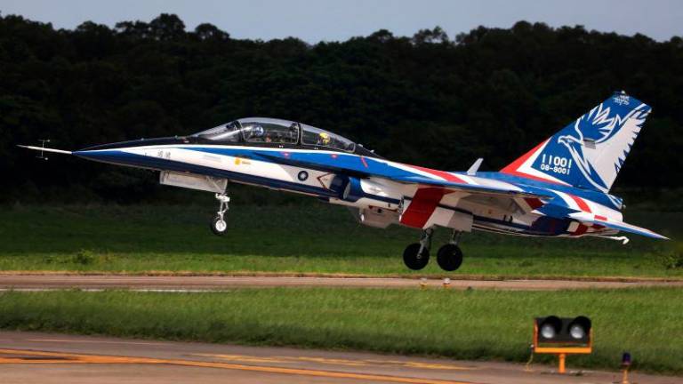 An AIDC T-5 Brave Eagle, Taiwan’s first locally manufactured advanced jet trainer, takes off in Taichung, Taiwan, June 22, 2020. - REUTERSPIX