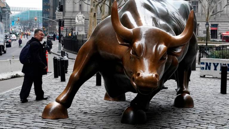 The Charging Bull or Wall Street Bull is pictured in the Manhattan borough of New York City. – Reuterspic