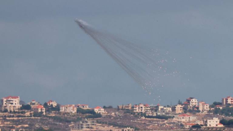 Artillery is fired by the Israeli Army into Lebanon, amid cross-border hostilities between Hezbollah and Israel, as seen from Jish, northern Israel October 2, 2024. - REUTERSPIX