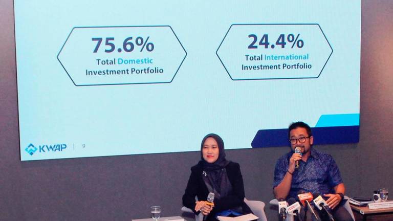 Nik Amlizan (left) and Hazman during a question-and-answer session at KWAP's 2023 financial results announcement today. – Bernamapic