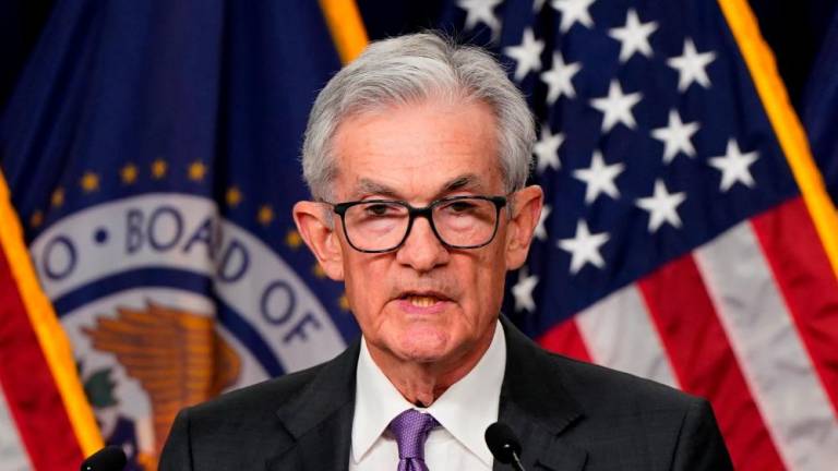 Powell holdiing a press conference following a two-day meeting of the Federal Open Market Committee on interest rate policy in Washington on Wednesday. – Reuterspic