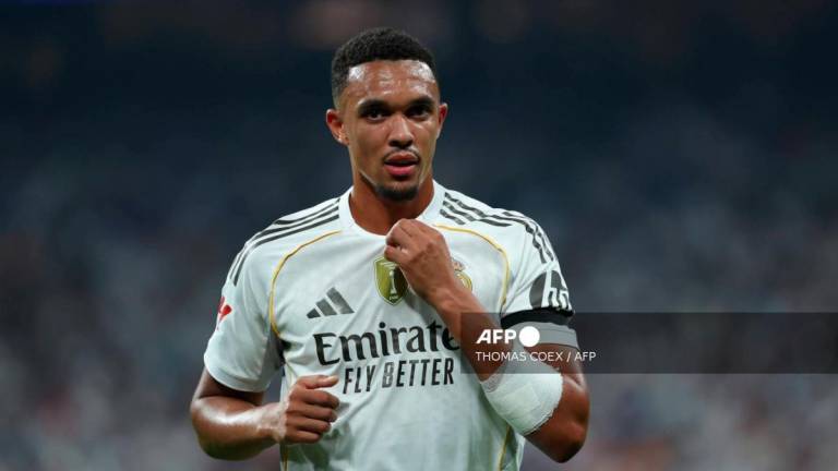 Real Madrid's English defender #12 Trent Alexander-Arnold is seen during the Spanish league football match between Real Madrid CF and CA Osasuna at Santiago Bernabeu Stadium in Madrid on August 19, 2025. - AFPPIX