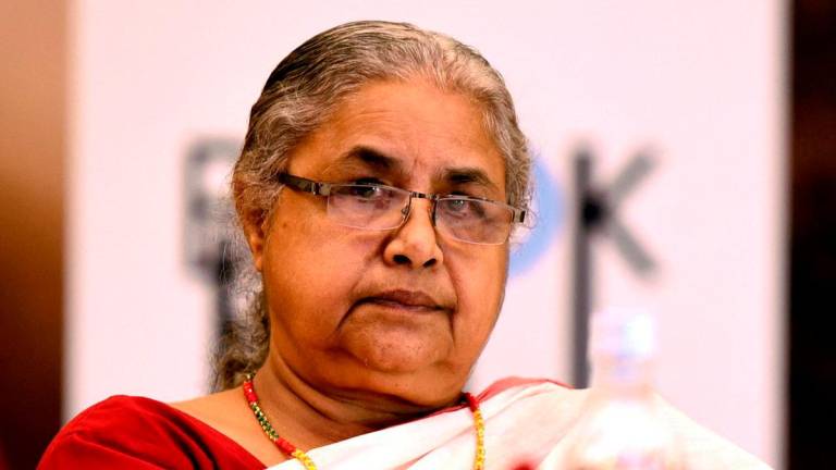 Nepal’s former Chief Justice Sushila Karki looks on during the launch of her autobiography “Nyaya” at a ceremony in Kathmandu, Nepal, September 22, 2018. REUTERS/Stringer