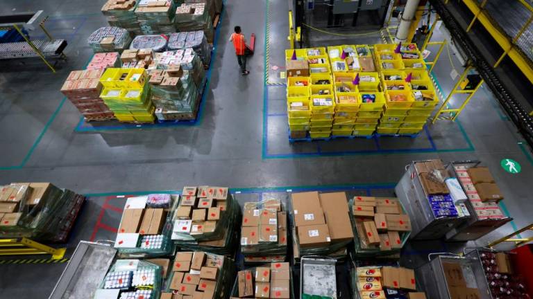 Stacks of products during Cyber Monday at the Amazon's fulfilment centre in Robbinsville, New Jersey. – Reuterspic