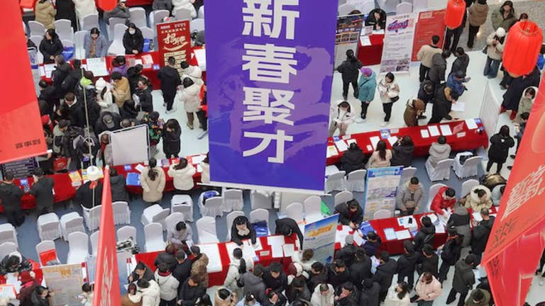People attend a job fair following the Lunar New Year holiday, in Yantai, Shandong province, China February 6, 2025. - cnsphoto via REUTERS