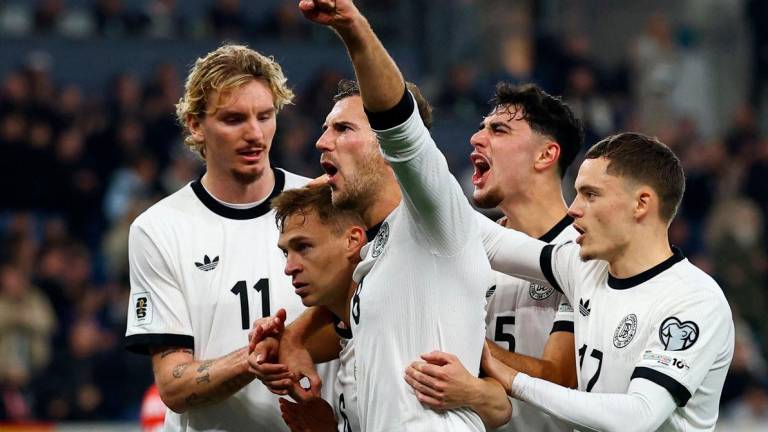 Germany’s Joshua Kimmich celebrates scoring their second goal with Nick Woltemade, Leon Goretzka, Aleksandar Pavlovic and Florian Wirtz. Reuterspix