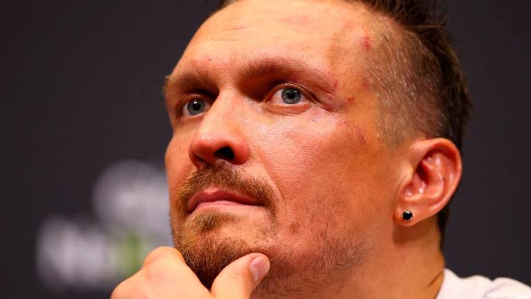 Oleksandr Usyk during the press conference after winning the fight against Daniel Dubois Action Images via REUTERS