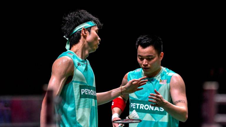 National men’s doubles pair Aaron Chia (right) and Soh Wooi Yik - BERNAMApix