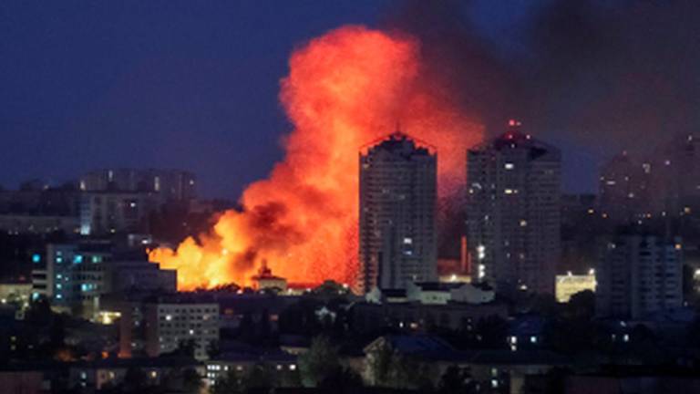 Fire and smoke rise in the aftermath of a Russian drone strike, amid Russia's attack on Ukraine, in Kyiv, Ukraine June 6, 2025. - REUTERSPIX