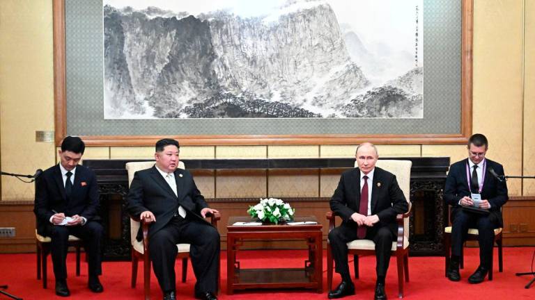 Russian President Vladimir Putin and North Korean leader Kim Jong Un attend a meeting in Beijing, China September 3, 2025. Sputnik/Sergey Bobylev/Pool via REUTERS