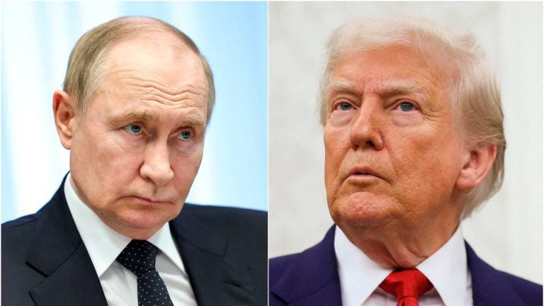 A combination picture shows Russian President Vladimir Putin during a meeting with Arkhangelsk Region Governor Alexander Tsybulsky in Severodvinsk, Arkhangelsk region, Russia July 24, 2025. Sputnik/Alexander Kazakov/Pool via REUTERS and U.S. President Donald Trump during a swearing-in ceremony for the interim U.S. Attorney for the District of Columbia, Jeanine Pirro, at the White House in Washington, D.C., U.S., May 28, 2025. REUTERS/Leah Millis.