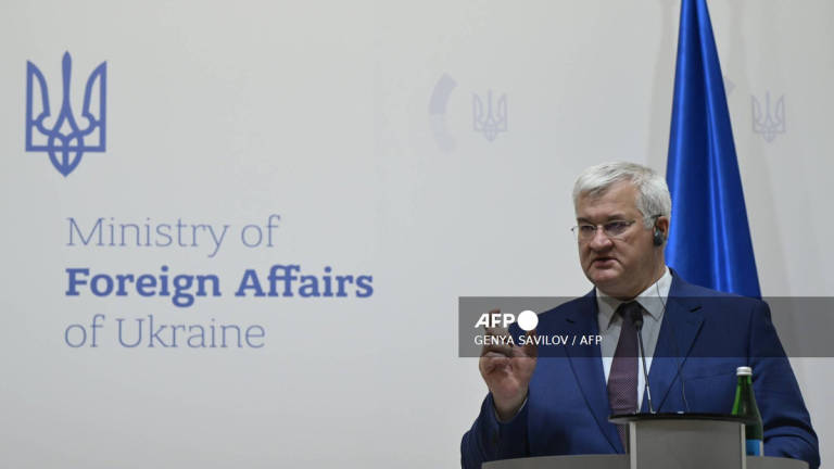Ukrainian Minister of Foreign Affairs Andriy Sybiga speaks during a press conference with his German counterpart following talks in Kyiv on June 30, 2025, amid the Russian invasion in Ukraine. - AFP