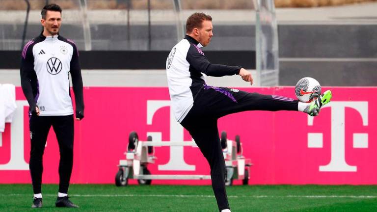 Germany coach Julian Nagelsmann (right) during training as fitness coach Nicklas Dietrich looks on. – REUTERSPIX