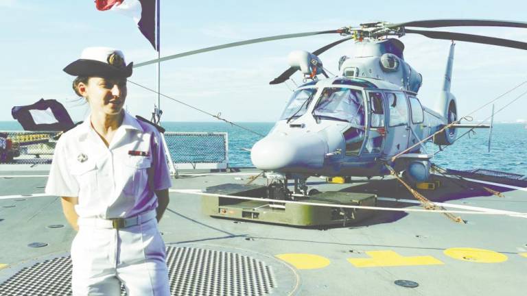 Leouffre on the deck of FS Forbin, which is on an escort mission for the French Carrier Strike Group, that includes the Charles De Gaulle aircraft carrier. – T.C. KHOR/THESUN